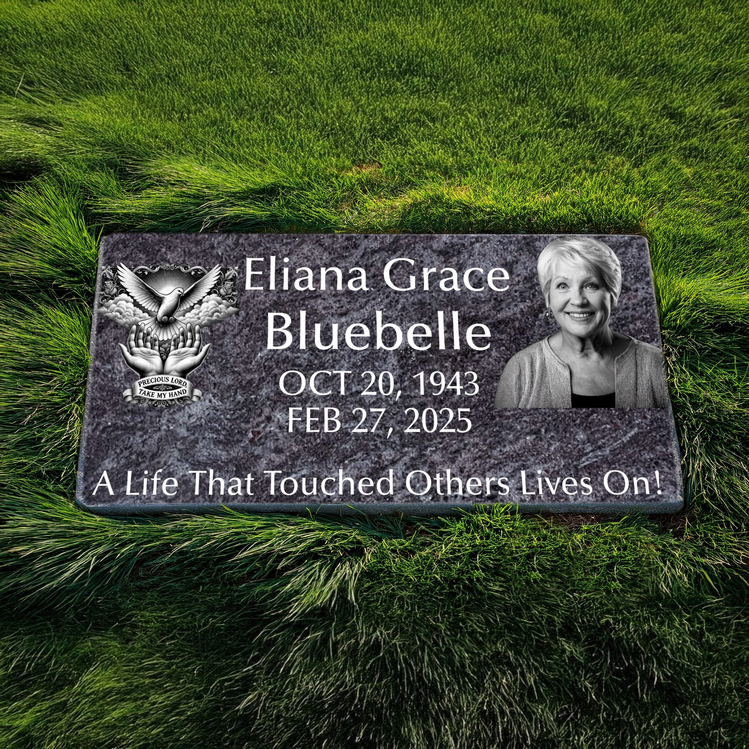 Bahama Blue Granite single Headstone - With Premium Portrait Engraving