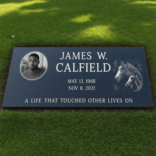 Black Granite (Free Photo!) Single Flat Headstone / 20" Long x 10" Wide x 3" Thick