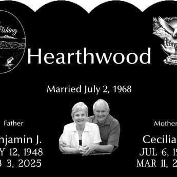 Two Hearts forever: Black Granite Companion Memorial with Double Heart Design 36x6x24