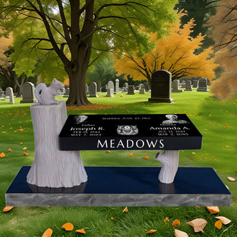 Whispering Woods Hand Carved Memorial Bench Headstone