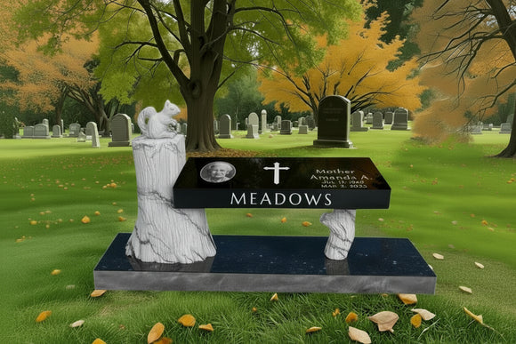 Whispering Woods Hand-carved companion Memorial Bench Headstone / Seat