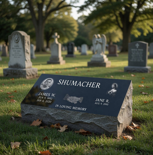Companion Black Granite Pillow Marker Headstone / 30" x 10" x 6"