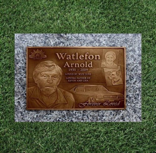 3D Image Single Bronze Headstone / 24" x 12" Mounted on 28" x 16" Granite