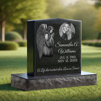 Single Black Granite Headstone (Designs Left) 20inch Top 30inch Base