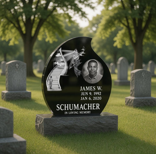 Black Granite Single Tear Drop Headstone / 30x6x28