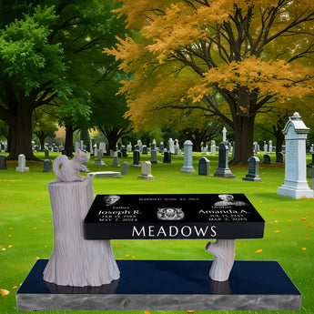 Whispering Woods Hand Carved Memorial Bench Headstone